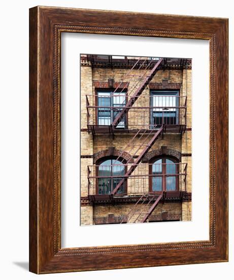 Fire Escape, Stairway on Manhattan Building, New York, US, White Frame, Full Size Photography-Philippe Hugonnard-Framed Art Print