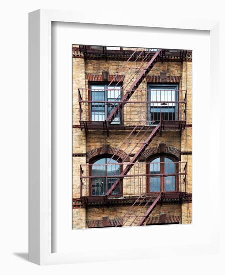 Fire Escape, Stairway on Manhattan Building, New York, US, White Frame, Full Size Photography-Philippe Hugonnard-Framed Art Print