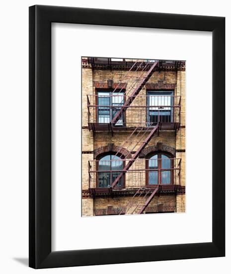 Fire Escape, Stairway on Manhattan Building, New York, US, White Frame, Full Size Photography-Philippe Hugonnard-Framed Art Print