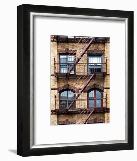 Fire Escape, Stairway on Manhattan Building, New York, US, White Frame, Full Size Photography-Philippe Hugonnard-Framed Art Print