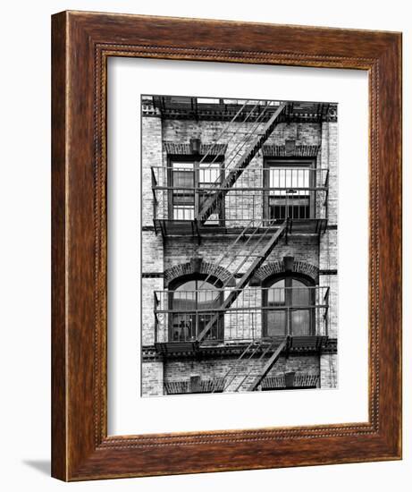 Fire Escape, Stairway on Manhattan Building, New York, White Frame, Full Size Photography-Philippe Hugonnard-Framed Art Print