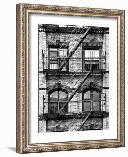 Fire Escape, Stairway on Manhattan Building, New York, White Frame, Full Size Photography-Philippe Hugonnard-Framed Art Print
