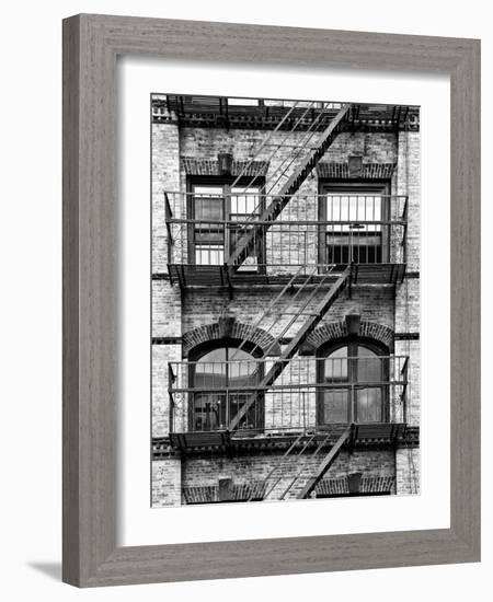 Fire Escape, Stairway on Manhattan Building, New York, White Frame, Full Size Photography-Philippe Hugonnard-Framed Art Print