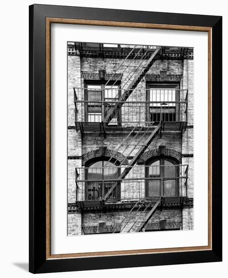 Fire Escape, Stairway on Manhattan Building, New York, White Frame, Full Size Photography-Philippe Hugonnard-Framed Art Print