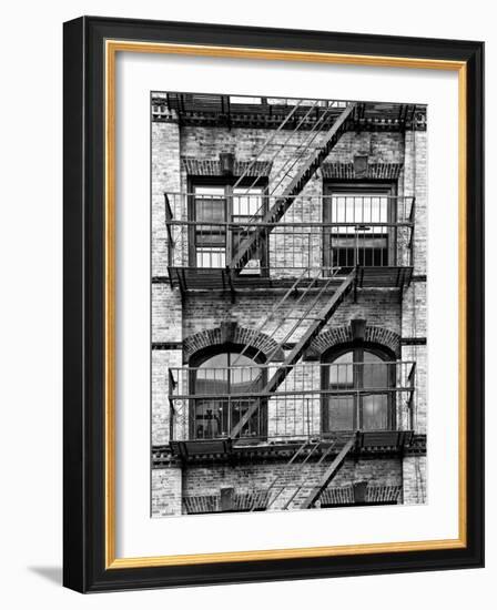 Fire Escape, Stairway on Manhattan Building, New York, White Frame, Full Size Photography-Philippe Hugonnard-Framed Art Print