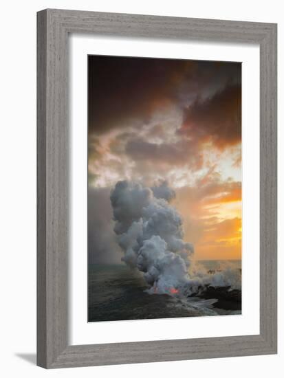 Fire Fury & Smoke on the Water Hawaii Big Island Volcano Sunset-Vincent James-Framed Photographic Print