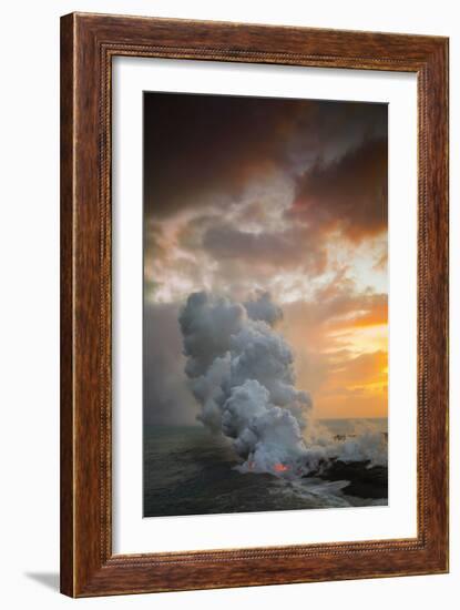 Fire Fury & Smoke on the Water Hawaii Big Island Volcano Sunset-Vincent James-Framed Photographic Print