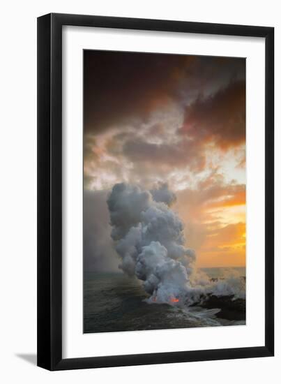 Fire Fury & Smoke on the Water Hawaii Big Island Volcano Sunset-Vincent James-Framed Photographic Print