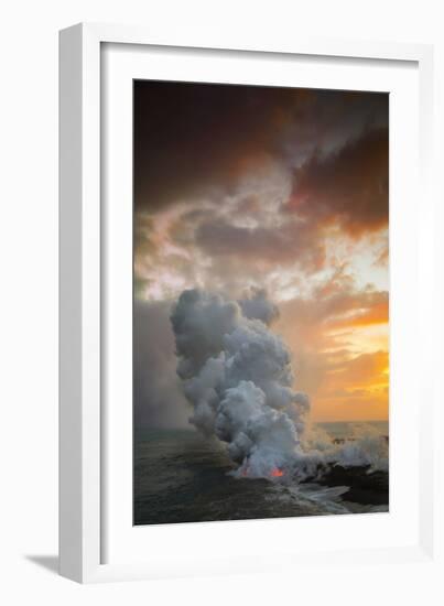 Fire Fury & Smoke on the Water Hawaii Big Island Volcano Sunset-Vincent James-Framed Photographic Print