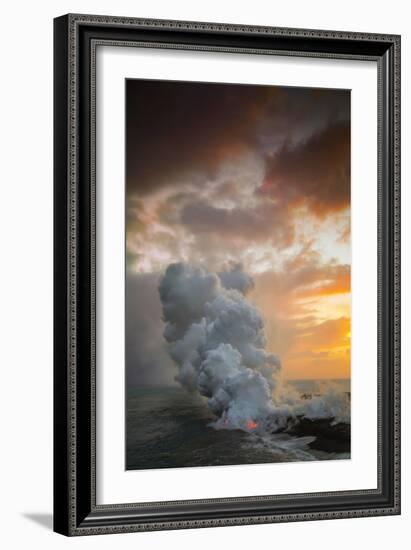 Fire Fury & Smoke on the Water Hawaii Big Island Volcano Sunset-Vincent James-Framed Photographic Print