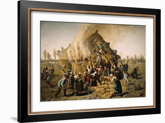 Fire in a Haystack, 1856 (Oil on Canvas)-Jules Breton-Framed Giclee Print
