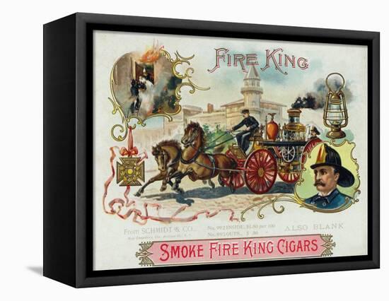 Fire King Brand Cigar Box Label, Firemen with Horse Engine-Lantern Press-Framed Stretched Canvas