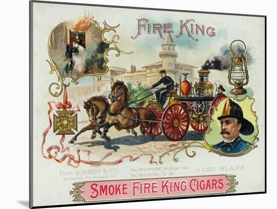 Fire King Brand Cigar Box Label, Firemen with Horse Engine-Lantern Press-Mounted Art Print