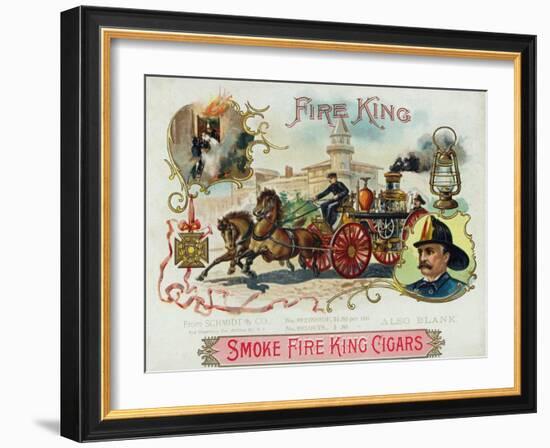 Fire King Brand Cigar Box Label, Firemen with Horse Engine-Lantern Press-Framed Art Print