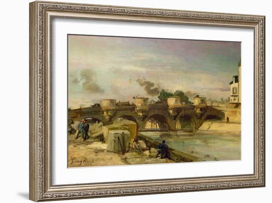 Fire on the Pont Neuf, 1853 (Oil on Canvas)-Johan-Barthold Jongkind-Framed Giclee Print