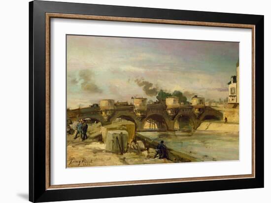 Fire on the Pont Neuf, 1853 (Oil on Canvas)-Johan-Barthold Jongkind-Framed Giclee Print