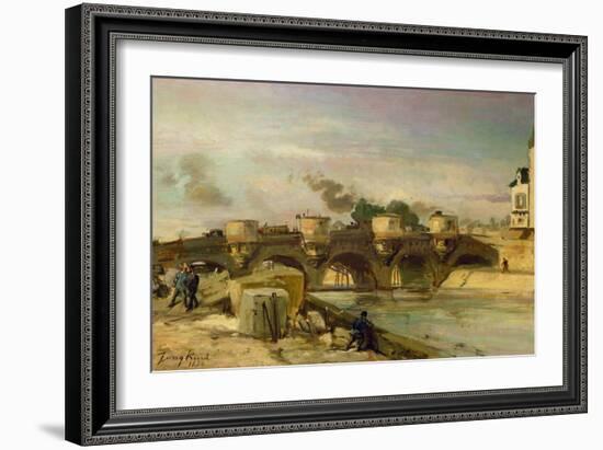 Fire on the Pont Neuf, 1853 (Oil on Canvas)-Johan-Barthold Jongkind-Framed Giclee Print