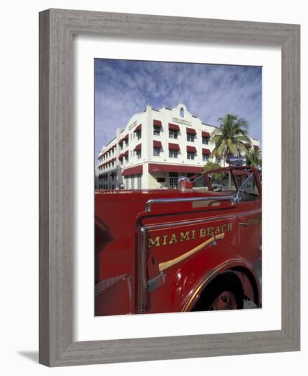 Fire Truck on Ocean Drive, South Beach, Miami, Florida, USA-Robin Hill-Framed Photographic Print