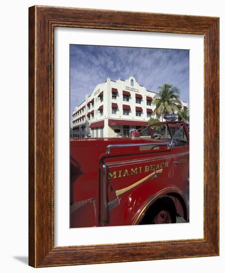 Fire Truck on Ocean Drive, South Beach, Miami, Florida, USA-Robin Hill-Framed Photographic Print