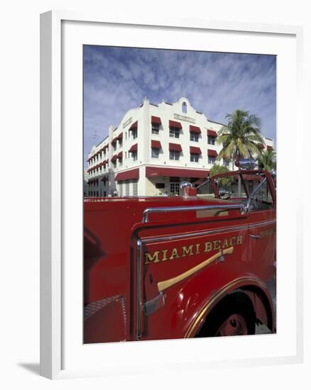 Fire Truck on Ocean Drive, South Beach, Miami, Florida, USA-Robin Hill-Framed Photographic Print