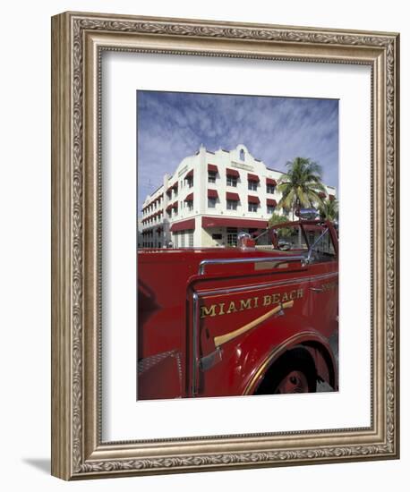 Fire Truck on Ocean Drive, South Beach, Miami, Florida, USA-Robin Hill-Framed Photographic Print