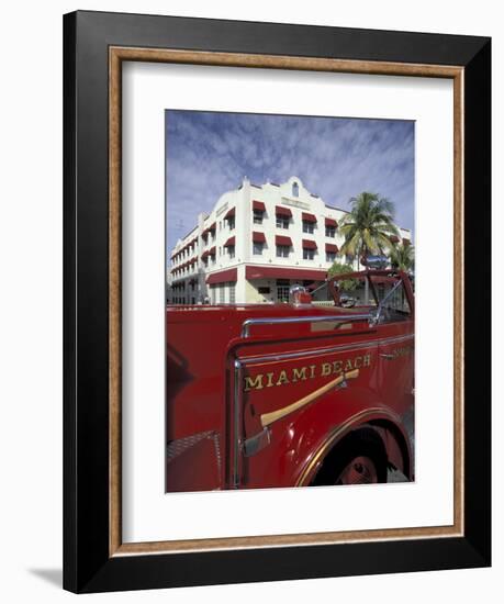 Fire Truck on Ocean Drive, South Beach, Miami, Florida, USA-Robin Hill-Framed Photographic Print