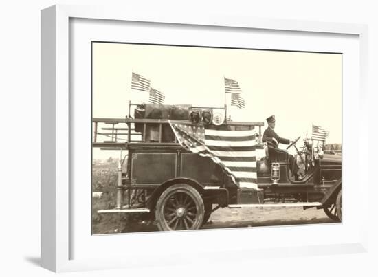 Fire Truck with Flags-null-Framed Premium Giclee Print