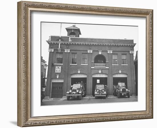 Fire Trucks Sitting Ready to Go at a Firehouse-Hansel Mieth-Framed Photographic Print