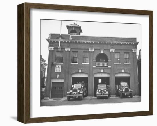 Fire Trucks Sitting Ready to Go at a Firehouse-Hansel Mieth-Framed Photographic Print