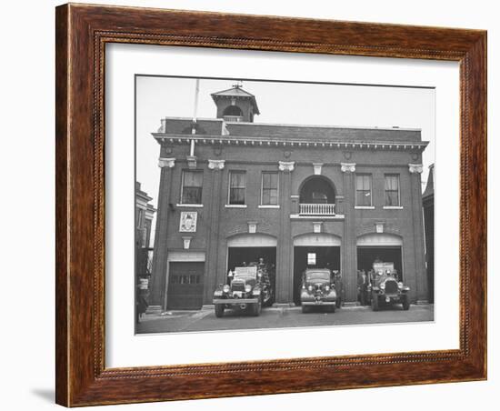 Fire Trucks Sitting Ready to Go at a Firehouse-Hansel Mieth-Framed Photographic Print