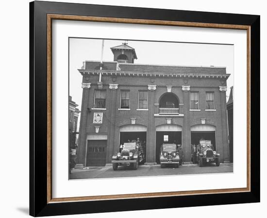 Fire Trucks Sitting Ready to Go at a Firehouse-Hansel Mieth-Framed Photographic Print