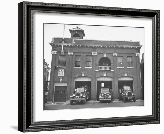 Fire Trucks Sitting Ready to Go at a Firehouse-Hansel Mieth-Framed Photographic Print