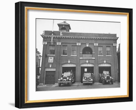 Fire Trucks Sitting Ready to Go at a Firehouse-Hansel Mieth-Framed Photographic Print