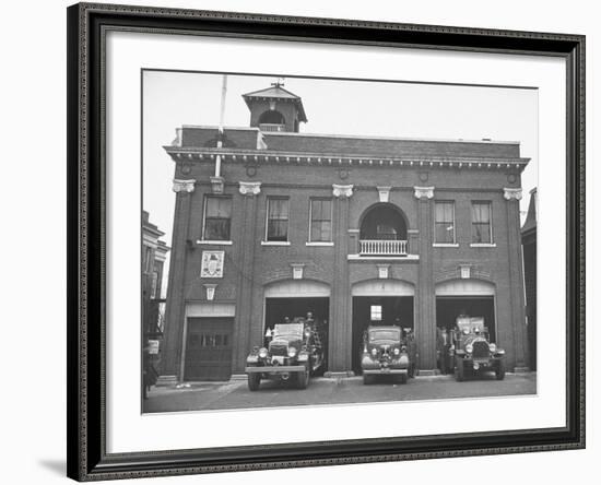 Fire Trucks Sitting Ready to Go at a Firehouse-Hansel Mieth-Framed Photographic Print