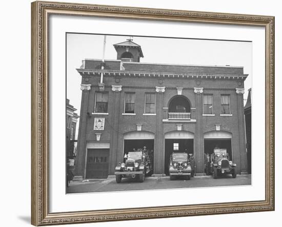 Fire Trucks Sitting Ready to Go at a Firehouse-Hansel Mieth-Framed Photographic Print