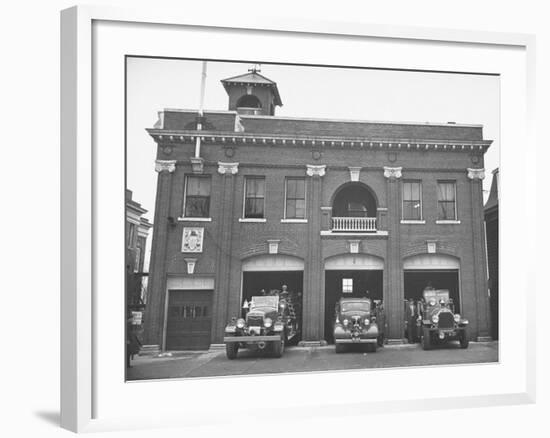 Fire Trucks Sitting Ready to Go at a Firehouse-Hansel Mieth-Framed Photographic Print