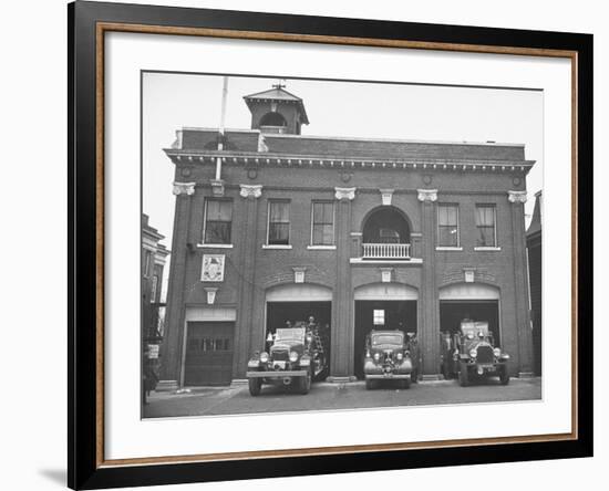 Fire Trucks Sitting Ready to Go at a Firehouse-Hansel Mieth-Framed Photographic Print