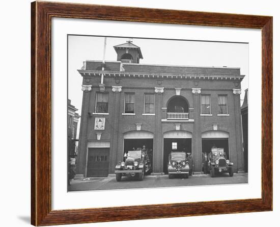 Fire Trucks Sitting Ready to Go at a Firehouse-Hansel Mieth-Framed Photographic Print