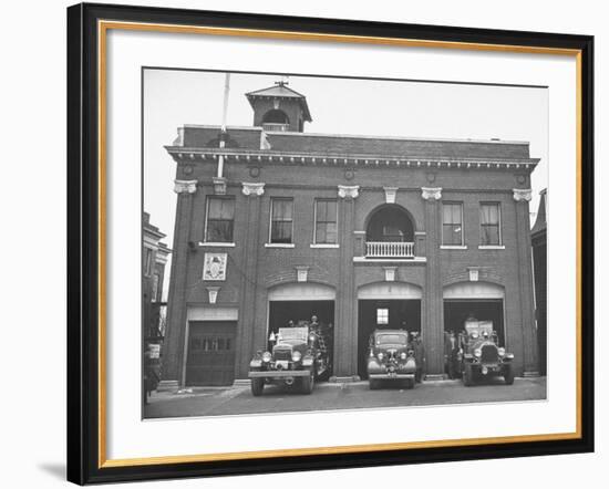 Fire Trucks Sitting Ready to Go at a Firehouse-Hansel Mieth-Framed Photographic Print