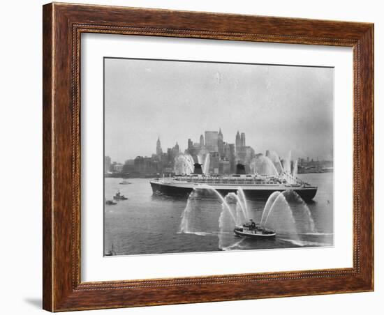 Fireboats Greeting the SS France, as It Enters the New York Harbor on Its Maiden Voyage-Ralph Morse-Framed Photographic Print