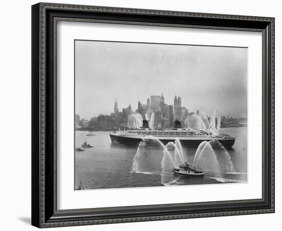 Fireboats Greeting the SS France, as It Enters the New York Harbor on Its Maiden Voyage-Ralph Morse-Framed Photographic Print