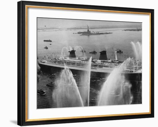 Fireboats Greeting the SS France, as It Enters the New York Harbor on Its Maiden Voyage-Ralph Morse-Framed Photographic Print