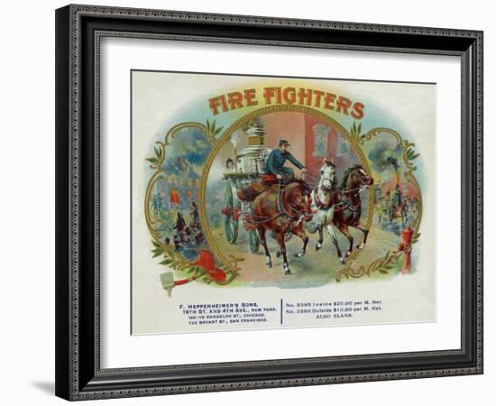 Firefighters Brand Cigar Inner Box Label, Fireman with Horse-Drawn Engine-Lantern Press-Framed Art Print