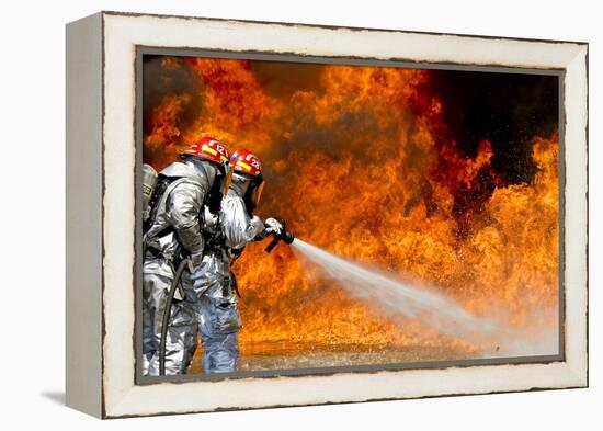 Firefighters Combat a Jp-8 Jet Fuel Fire-null-Framed Premier Image Canvas