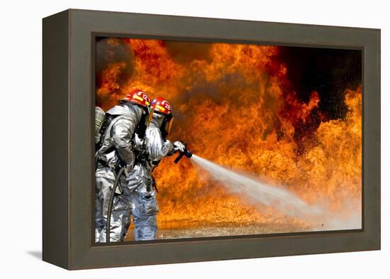 Firefighters Combat a Jp-8 Jet Fuel Fire-null-Framed Premier Image Canvas