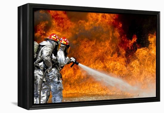 Firefighters Combat a Jp-8 Jet Fuel Fire-null-Framed Premier Image Canvas