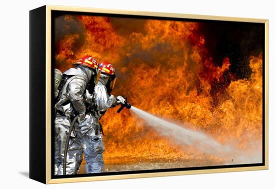 Firefighters Combat a Jp-8 Jet Fuel Fire-null-Framed Premier Image Canvas