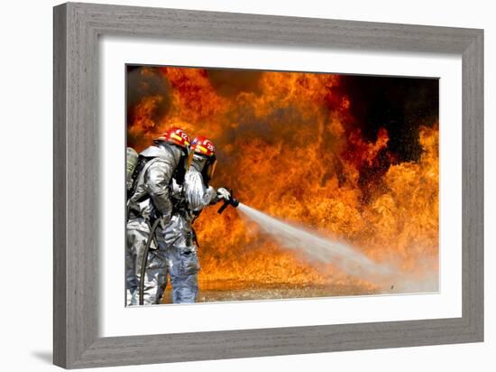 Firefighters Combat a Jp-8 Jet Fuel Fire-null-Framed Photographic Print