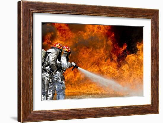 Firefighters Combat a Jp-8 Jet Fuel Fire-null-Framed Photographic Print