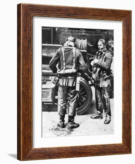 Firefighters Donning Smoke Helmets, Farringdon Street Rubber Works, London, 1926-1927-null-Framed Giclee Print